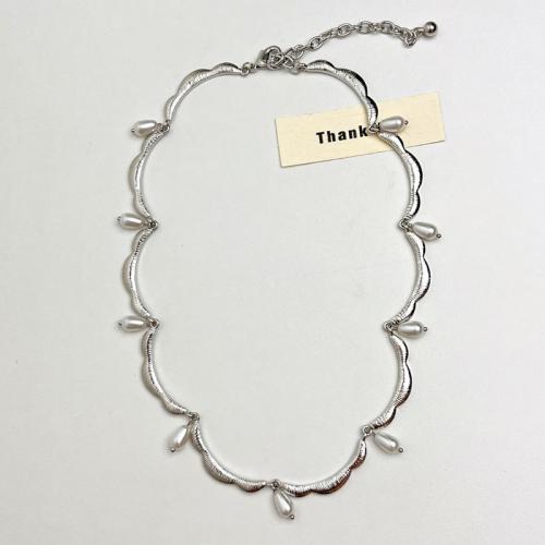 Collar de Aleación de Zinc, con Perlas plásticas, con 9cm extender cadena, chapado, Joyería & para mujer, más colores para la opción, longitud aproximado 42 cm, Vendido por UD