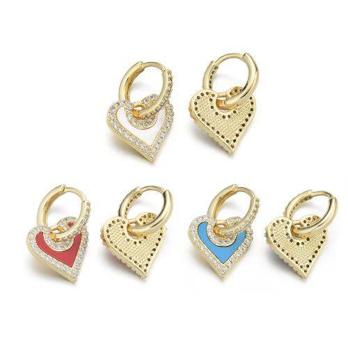 Cubic Zirconia Micro Pave Brass Earring with turquoise & Shell Heart plated & micro pave cubic zirconia & for woman Sold By Pair