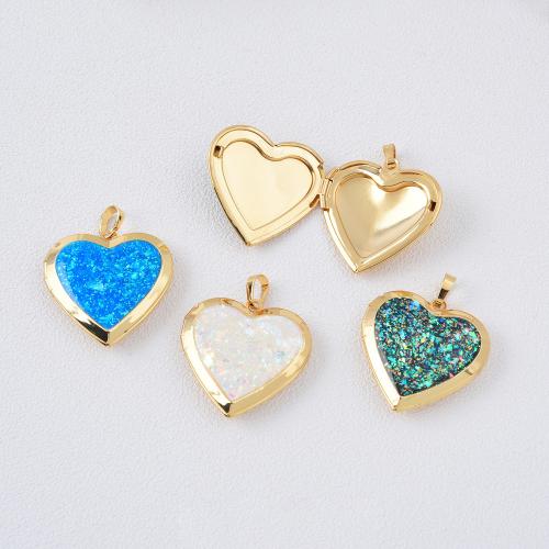 Messing locket hangers, met Opaal, Hart, plated, DIY, meer kleuren voor de keuze, Verkocht door PC