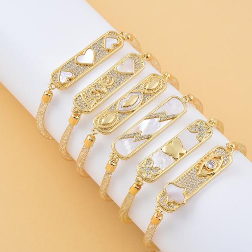 Bracelet cubique en laiton zircon pavent, avec coquille, Placage, styles différents pour le choix & pavé de micro zircon & pour femme, Or, Vendu par PC