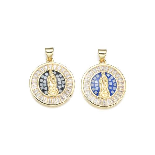 Cubic Zirconia Micro Pave Brass Pendant with Shell plated DIY & micro pave cubic zirconia & enamel Sold By PC