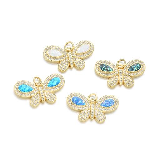 Cubic Zirconia Micro Pave Brass Pendant with Opal Butterfly plated DIY & micro pave cubic zirconia Sold By PC