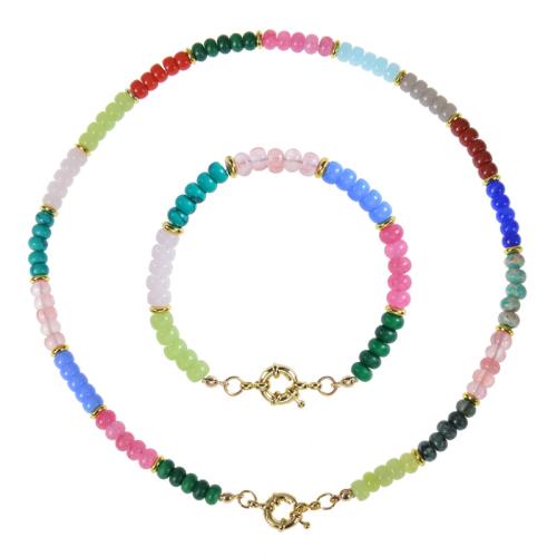 ensemble de bijoux de pierre gemme, laiton, avec Pierre naturelle & turquoise & cristal, fait à la main, styles différents pour le choix & pour femme, multicolore, Vendu par PC