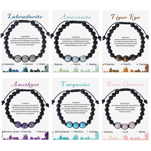 Gemstone Bracelets 304 Stainless Steel with Abrazine Stone & Wax Cord & Gemstone handmade & for woman Sold By PC