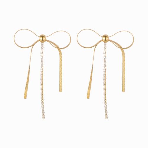 Roestvrij staal Stud Earrings, 304 roestvrij staal, Strik, plated, micro pave zirconia & voor vrouw, goud, Verkocht door pair