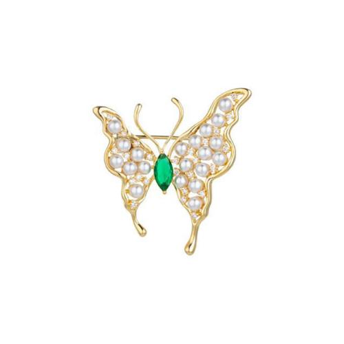 Zinc Alloy Brooches with Plastic Pearl for woman & with rhinestone golden Sold By PC