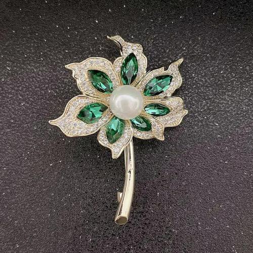 Zinc Alloy Brooches with Plastic Pearl plated for woman & with rhinestone golden Sold By PC