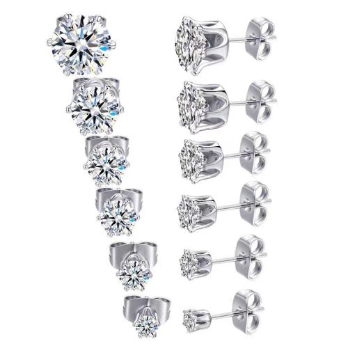 Stainless Steel Stud Earrings plated fashion jewelry & for woman & with cubic zirconia Sold By Pair