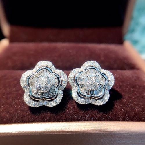 Messing Stud Earring, Flower, platineret, Micro Pave cubic zirconia & for kvinde, 11x16mm, Solgt af par