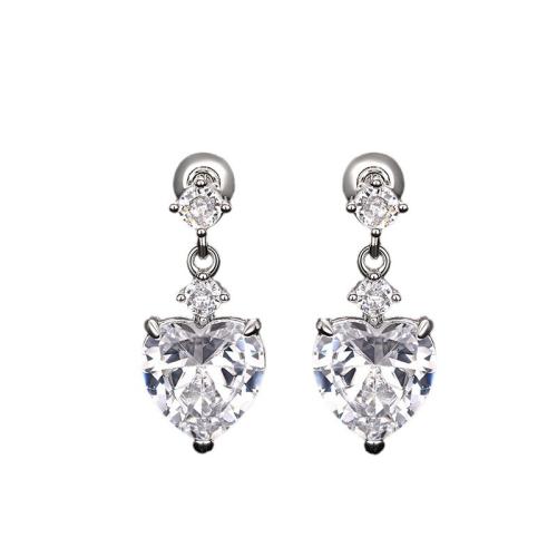 Messing Drop Earring, Heart, platineret, Micro Pave cubic zirconia & for kvinde, flere farver til valg, 10x23mm, Solgt af par