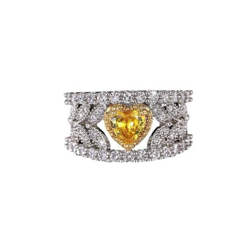 Brass Finger Ring Heart platinum plated & micro pave cubic zirconia & for woman US Ring Sold By PC