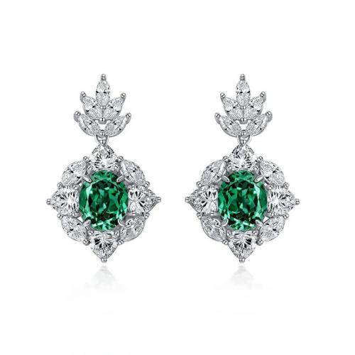 Brass Drop Earring Flower platinum plated micro pave cubic zirconia & for woman Sold By Pair