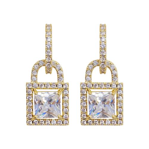 Messing Drop Earring, Geometrisch Patroon, gold plated, micro pave zirconia & voor vrouw & hol, 11x25mm, Verkocht door pair