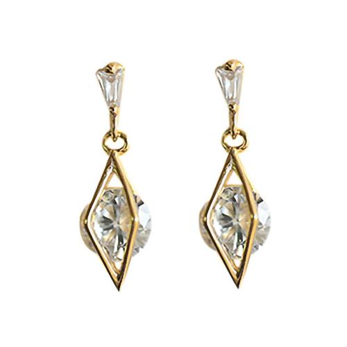 Messing Drop Earring, Geometrisch Patroon, gold plated, voor vrouw & met zirkonia & hol, 7x18mm, Verkocht door pair