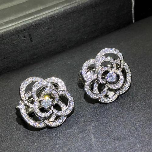 ottone set di gioielli fashion, Fiore, placcato platino, stili diversi per la scelta & Micro spianare cubic zirconia & per la donna & cavo, Misura:6-10, Venduto da PC