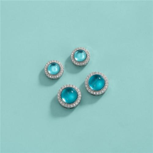 925 Sterling Silver Beads with Aquamarine DIY & micro pave cubic zirconia Sold By PC