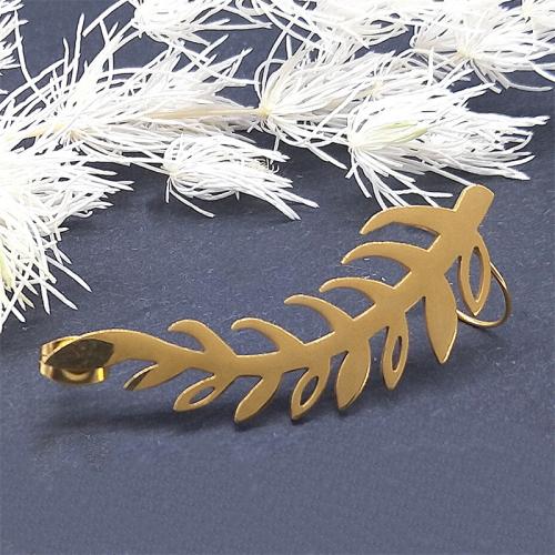 Fashion Earring Cuff and Wraps 304 Stainless Steel Feather fashion jewelry & for woman Sold By PC