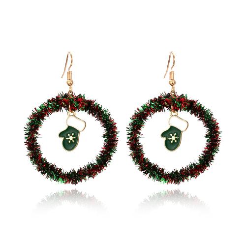 Pendientes de Navidad, aleación de zinc, chapado en color dorado, Diseño de Navidad & Joyería & diferentes patrones para la opción & para mujer & esmalte, más colores para la opción, libre de níquel, plomo & cadmio, 60x45mm, Vendido por Par