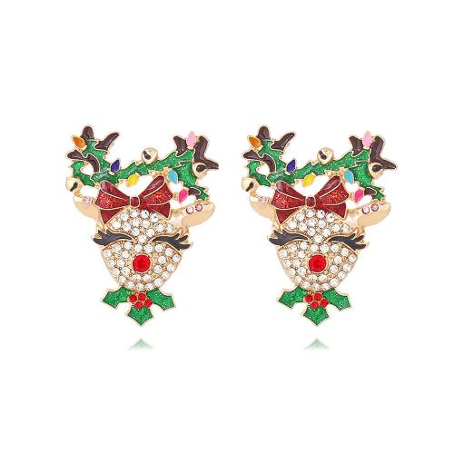 Kerst Oorbellen, Zinc Alloy, Christmas Reindeer, gold plated, Kerstontwerp & mode sieraden & voor vrouw & glazuur, gemengde kleuren, nikkel, lood en cadmium vrij, 34x45mm, Verkocht door pair