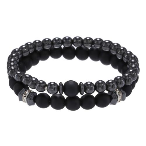 Pulseiras de pedras preciosas, Abrazine Stone, with Hematita & cobre, 2 peças & joias de moda & para o homem, preto, 8mm, comprimento Aprox 18.5-19.5 cm, vendido por Defina