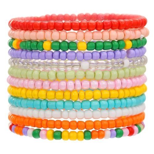 Seedbead Bracelet Set 12 pieces & fashion jewelry & Unisex mixed colors 4mm Length Approx 18-19 cm Sold By Set