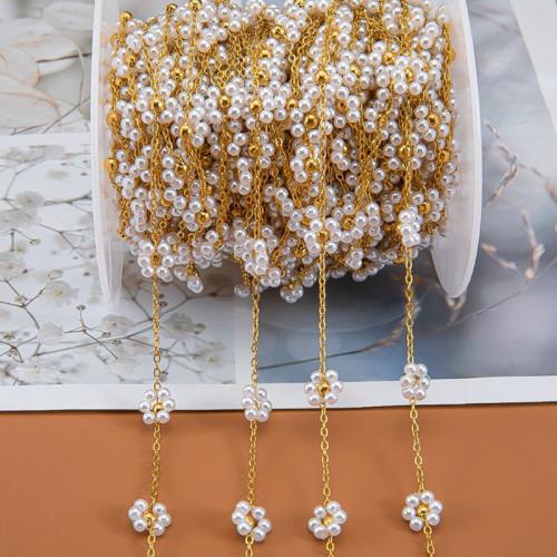 Decorative Beaded Chain 304 Stainless Steel with Crystal & Plastic Pearl Flower Vacuum Ion Plating & DIY Sold By Bag