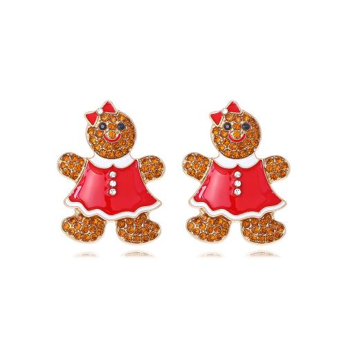 Kerst Oorbellen, Zinc Alloy, Gingerbread Man, gold plated, Kerstontwerp & mode sieraden & voor vrouw & glazuur & met strass, meer kleuren voor de keuze, nikkel, lood en cadmium vrij, 27x36mm, Verkocht door pair