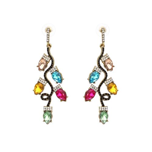 Christmas Earrings Zinc Alloy with Resin Rhinestone Leaf gold color plated fashion jewelry & for woman & with rhinestone multi-colored nickel lead & cadmium free Sold By Pair