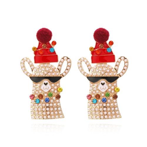 Christmas Earrings Zinc Alloy with Plastic Pearl gold color plated fashion jewelry & for woman & with rhinestone nickel lead & cadmium free Sold By Pair