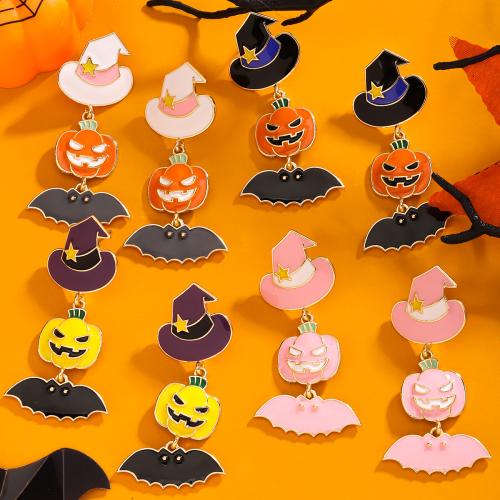 Zinc Alloy Drop Earring Pumpkin plated Halloween Design & for woman & enamel nickel lead & cadmium free Sold By Pair