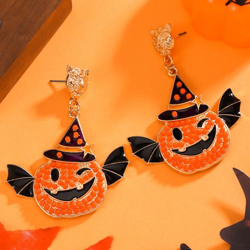 Zinc Alloy Drop Earring with Seedbead Pumpkin gold color plated Halloween Design & for woman & enamel orange nickel lead & cadmium free Sold By Pair