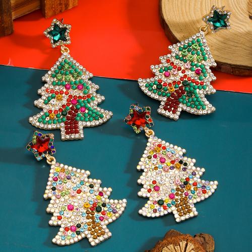 Zinc Alloy Drop Earring Christmas Tree gold color plated Christmas Design & for woman & with rhinestone nickel lead & cadmium free Sold By Pair