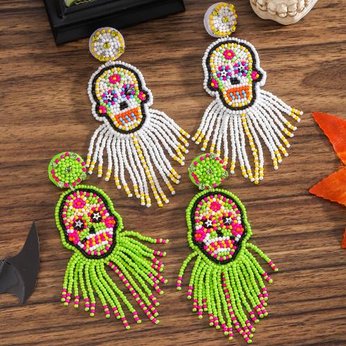 Seedbead Drop Earring Skull Halloween Design & for woman nickel lead & cadmium free Sold By Pair