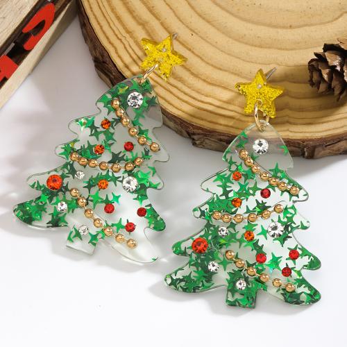 Plank Drop Earring, Kerstboom, Kerstontwerp & voor vrouw & met strass, groen, Verkocht door pair