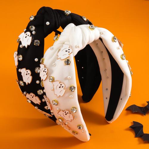 Cloth Hair Band with Plastic Pearl & Zinc Alloy Ghost plated Halloween Design & for woman & with rhinestone nickel lead & cadmium free Sold By PC