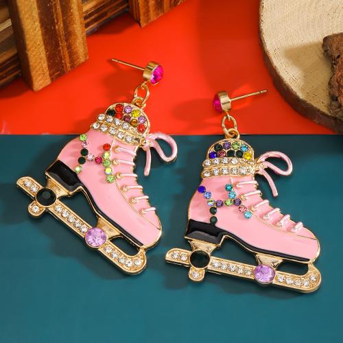 Zinc Alloy Drop Earring, Schoenen, gold plated, voor vrouw & glazuur & met strass, roze, nikkel, lood en cadmium vrij, Verkocht door pair