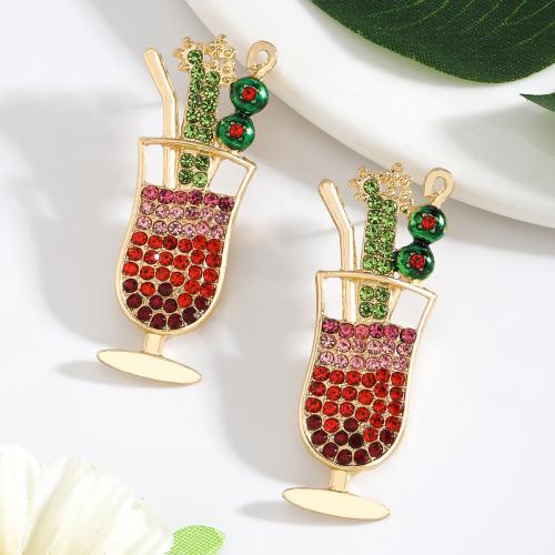 Zinklegering oorknoppen, Zinc Alloy, Beker, gold plated, voor vrouw & met strass, rood, nikkel, lood en cadmium vrij, Verkocht door pair