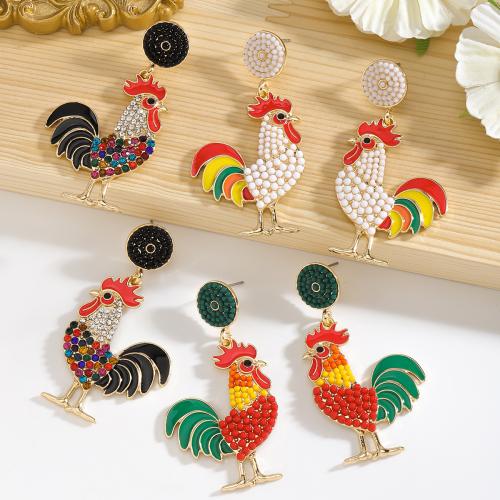 Zinc Alloy Drop Earring Cock gold color plated for woman & enamel & with rhinestone nickel lead & cadmium free Sold By Pair