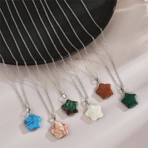 Stainless Steel Jewelry Necklace 304 Stainless Steel with Natural Stone with 5cm extender chain Star plated fashion jewelry Length 40 cm Sold By PC