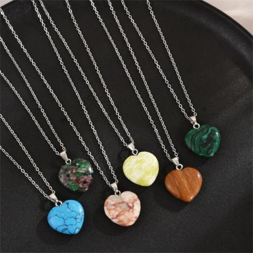 Stainless Steel Jewelry Necklace 304 Stainless Steel with Natural Stone with 5cm extender chain Heart plated fashion jewelry Length 40 cm Sold By PC