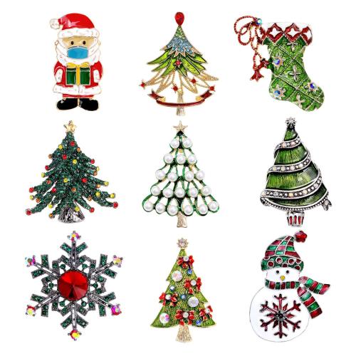 Christmas Brooches Zinc Alloy Christmas Design & enamel & with rhinestone Sold By PC