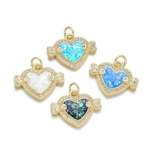 Cubic Zirconia Micro Pave Brass Pendant with Opal Heart plated DIY & micro pave cubic zirconia Sold By PC