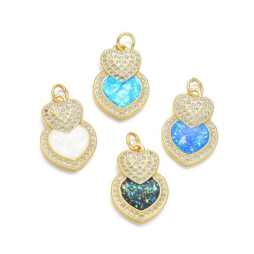 Cubic Zirconia Micro Pave Brass Pendant with Opal Heart plated DIY & micro pave cubic zirconia Sold By PC