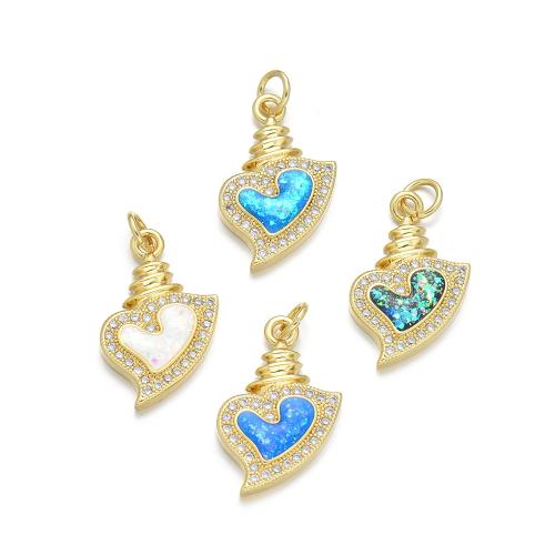 Cubic Zirconia Micro Pave Brass Pendant with Opal Heart plated DIY & micro pave cubic zirconia Sold By PC