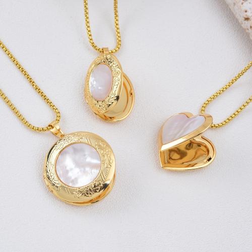 Brass Locket Pendants with Shell plated DIY golden Sold By PC