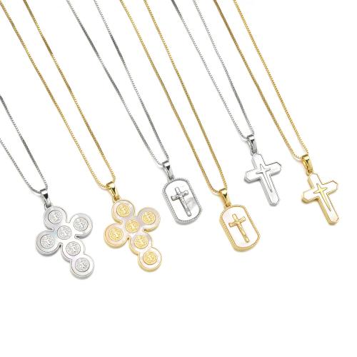 Brass Cross Pendants with Shell plated DIY Sold By PC