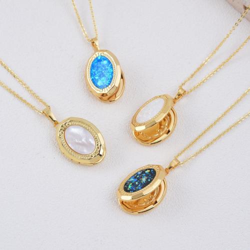 Brass Locket Pendants with Opal & Shell plated DIY Sold By PC