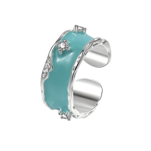 Kubisk Circonia Micro bane messing Ring, forgyldt, Micro Pave cubic zirconia & for kvinde & emalje, platin farve, Solgt af PC