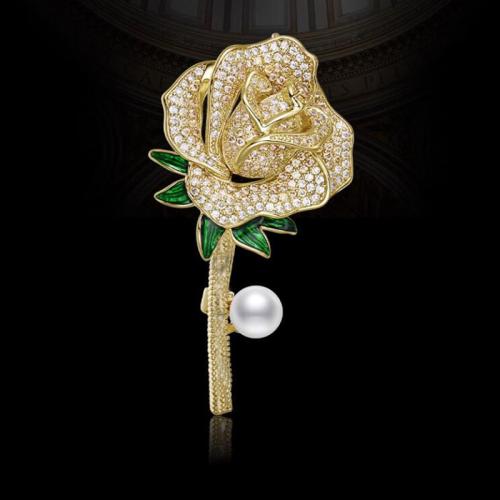 Zinc Alloy Brooches with Plastic Pearl plated for woman & with rhinestone Sold By PC