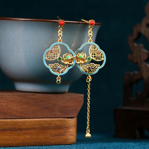 Zinc Alloy Asymmetric Earrings with Jade gold color plated for woman & enamel & hollow Sold By Pair